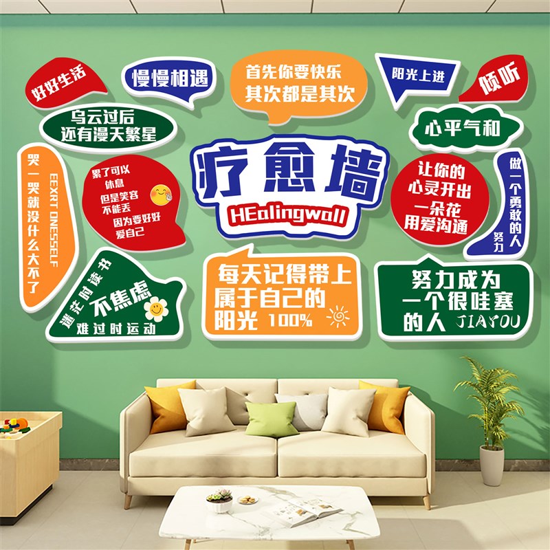 心理咨询室布置装饰挂画心灵驿站健康角治疗愈空间文化背景墙贴QT