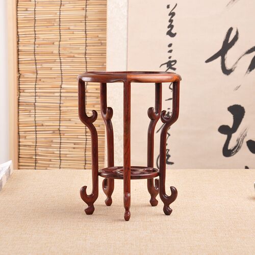 红木酸枝紫光檀圆形现代明式瓶茶壶微盆景木质底座