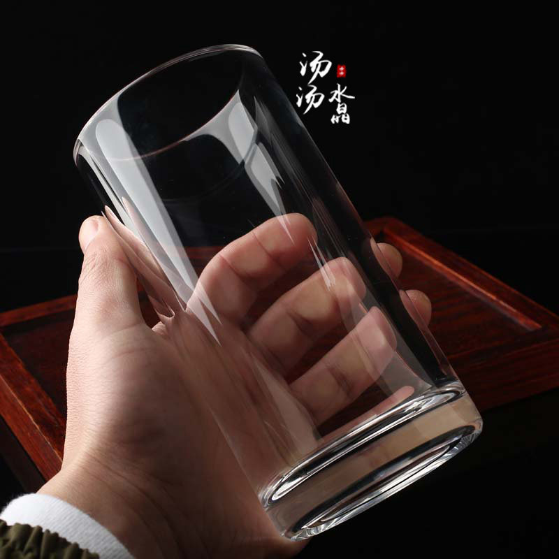 纯手工打磨天然水杯加厚直身杯水晶杯子盖直筒泡茶杯绿茶杯