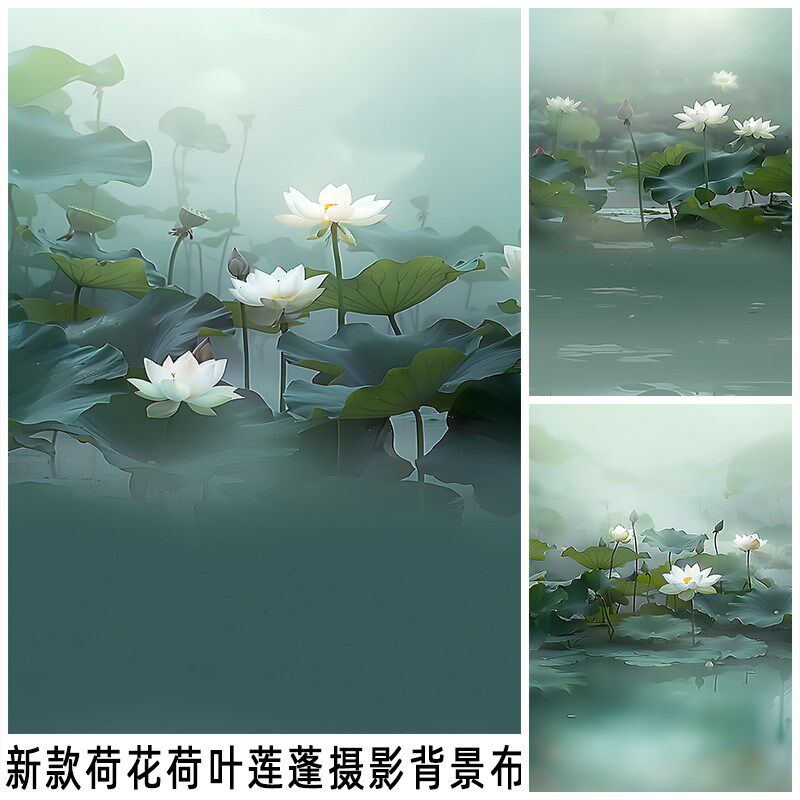 荷荷叶莲蓬室内古摄影背景布照相馆拍照仿真摆拍写真布