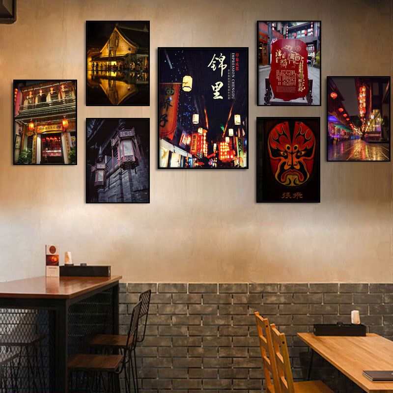 川老成都火锅店装饰画茶馆饭店挂画宽窄巷子街景包间墙壁画