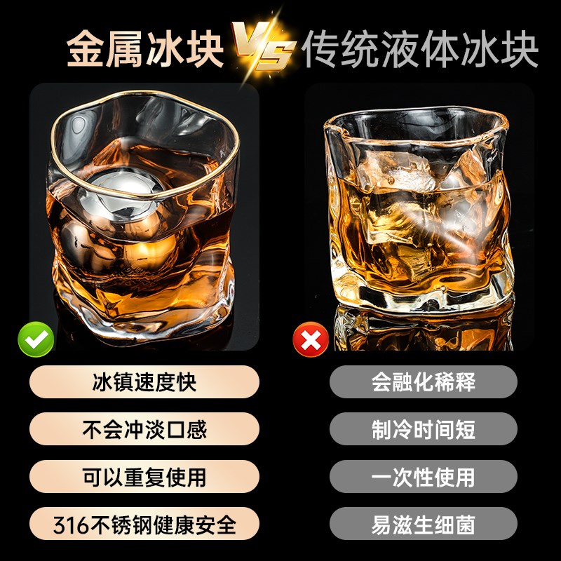 威士忌大冰球模具316不锈钢食品级冰块冰酒石金属冰镇神器铁冰粒
