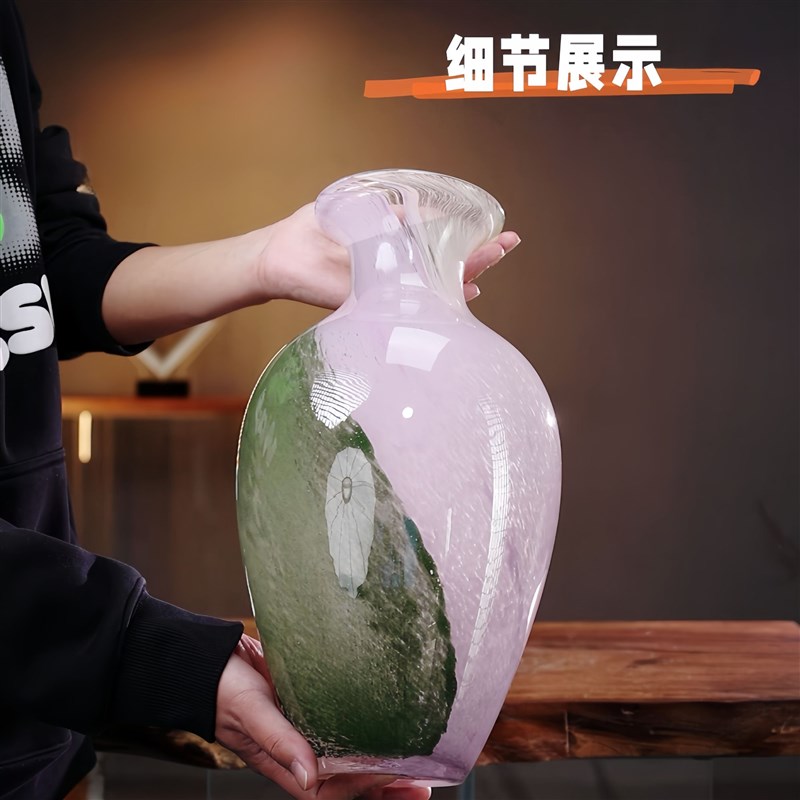 贵妃瓶  琉璃花瓶古法工艺水养鲜切花仿真花花艺餐桌桌面摆件