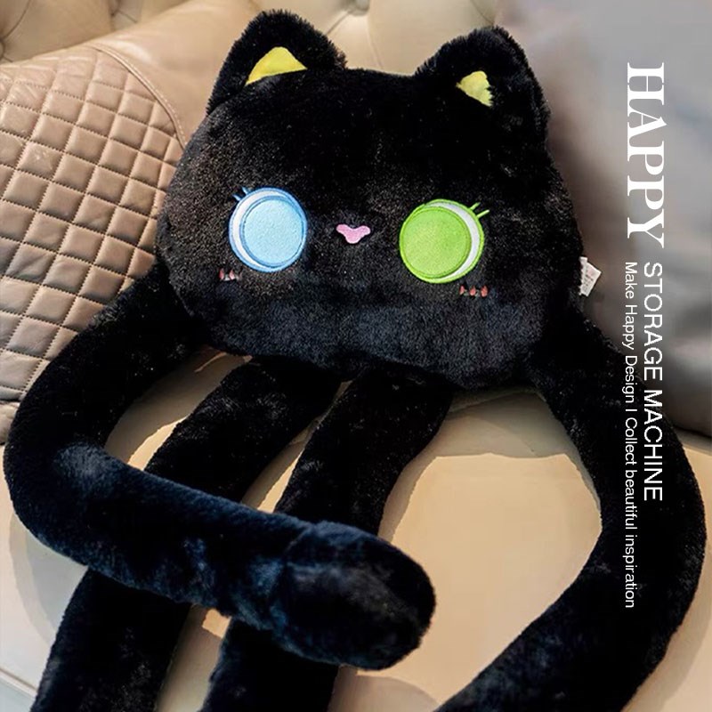 HPPY可爱大眼黑猫玩偶抱枕女生陪睡超大号公仔娃娃巨型毛绒