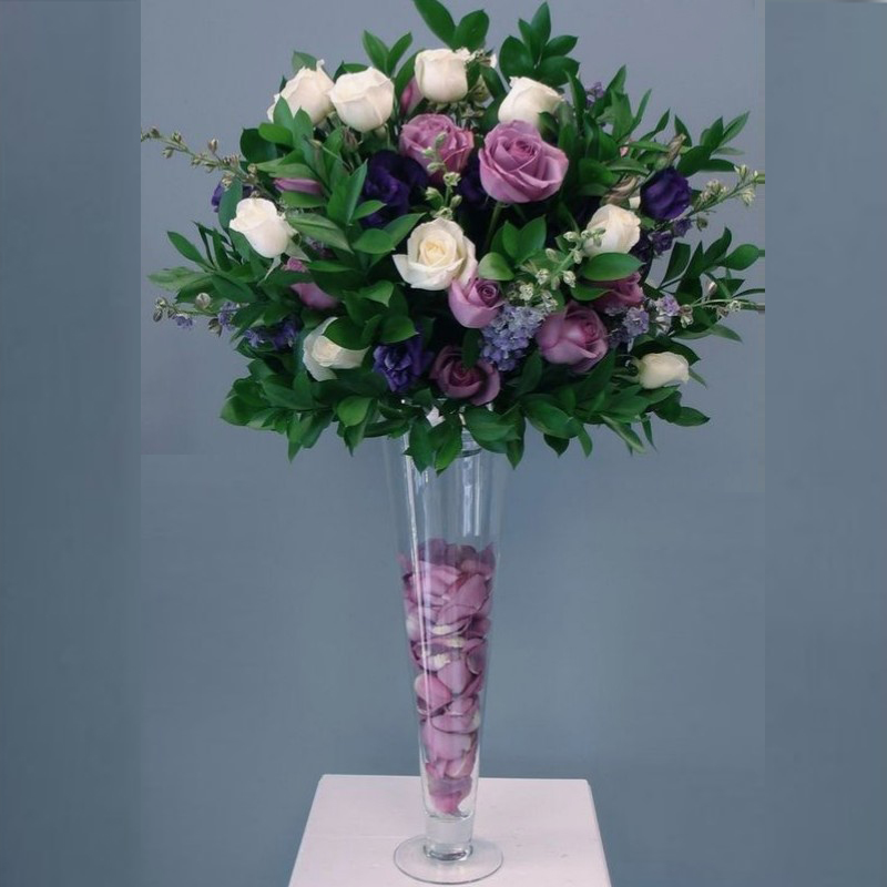 婚礼花束桌花瓶高脚杯玻璃花瓶婚庆路引道具直筒落地玻璃花插