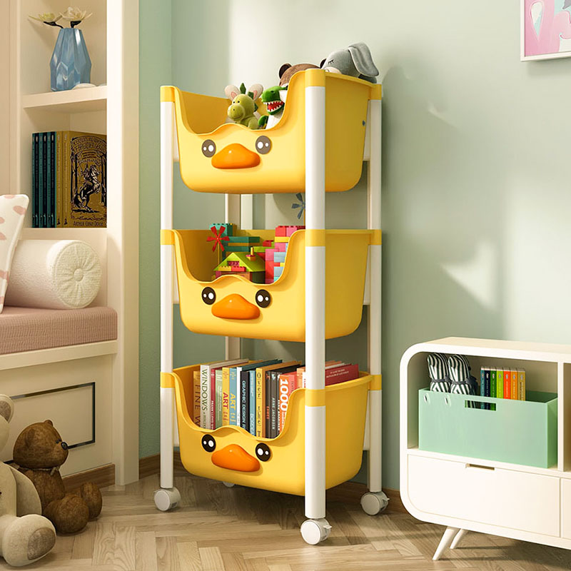 儿童书架可移动玩具置物收纳架子多层家用小推车带轮落地简易书柜