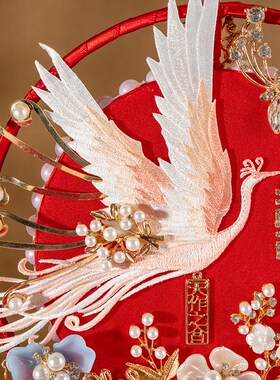 团扇新娘结婚长圈出嫁秀禾团扇结婚红色手工成品材料
