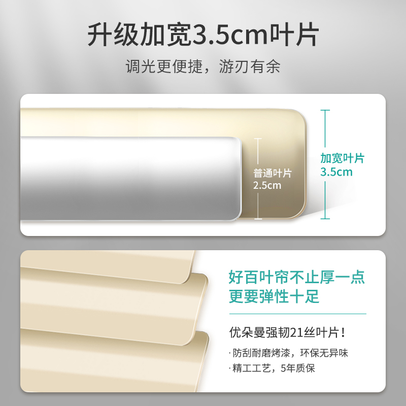 优朵曼.5cm宽百叶窗帘铝合金拉珠升降遮光办公室卫生间浴室厕所