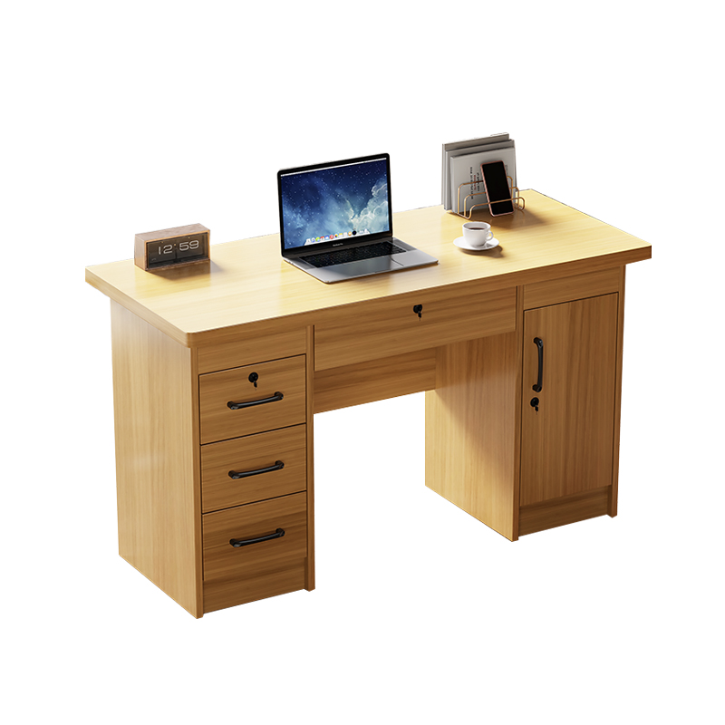 生态板全实木办公桌学生电脑桌家用米带锁带抽屉写字台小书桌