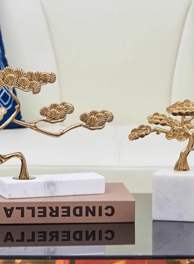 样板间酒店会所电视柜玄关软装饰品高级感大理石桐树装饰品摆设品