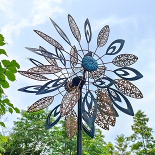 跨境热销现代欧式 典雅铁艺摆件双面转花纹树叶风车草坪灯 简约风格