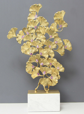 美式轻奢黄铜银杏叶摆件客厅玄关大气黄铜工艺品艺术雕塑装饰品