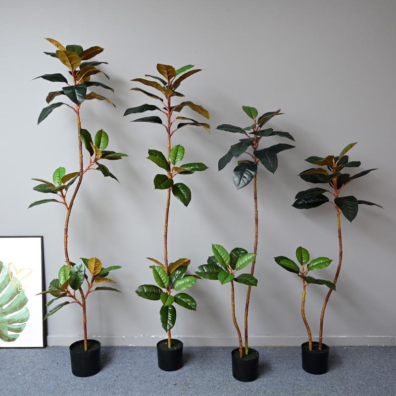 仿真橡皮树网红假绿植玉盆栽彩叶造型植zj45315物商场橱兰窗摆直