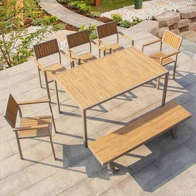 户15453外塑木桌椅庭院别台墅藤椅子外露天露室园休花闲岩板桌椅