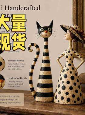 Vintage Cat & Lady Sculptures 复古猫与女士雕塑桌面摆件