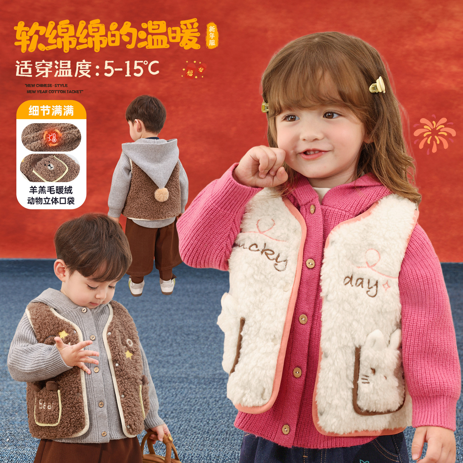 小O爸婴童 男女宝宝羊羔毛夹棉马甲冬季新款婴儿保暖毛衣背心套装,童装/婴儿装/亲子装,马甲,淘宝优惠券,粉丝福利购,淘宝优惠卷