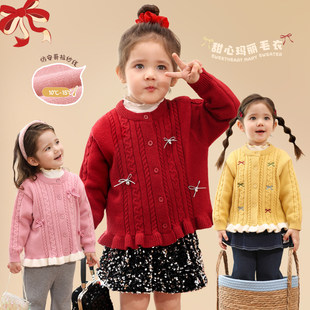 小o爸婴童 女宝毛衣开衫花边下摆25春新款婴儿保暖蝴蝶结针织衫