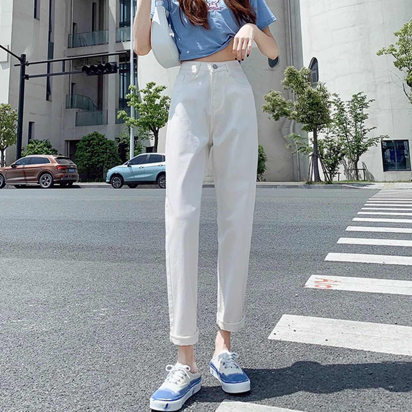 白色哈伦裤牛仔女2025年夏季薄款