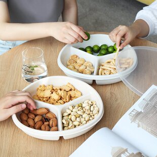 麦德龙客厅塑料创意坚果零食盒瓜子干果收纳盒家用圆形分格带盖大