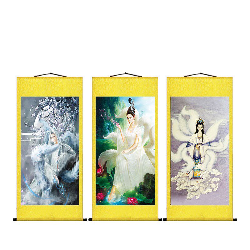 九尾狐挂画胡九霄五仙郭守真红紫狐九尾狐男女白狐古风定制卷轴画