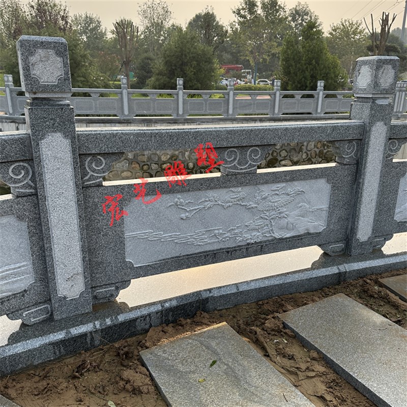 石雕栏板旗台汉白玉石桥河道栏杆园林护栏楼梯扶手花岗岩护栏浮雕