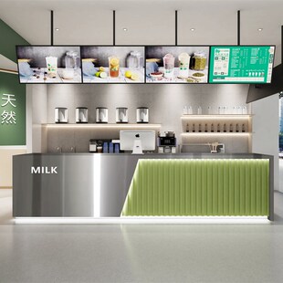 现代奶茶店吧台转角柜台餐饮店前台收银台医美接待咨询台