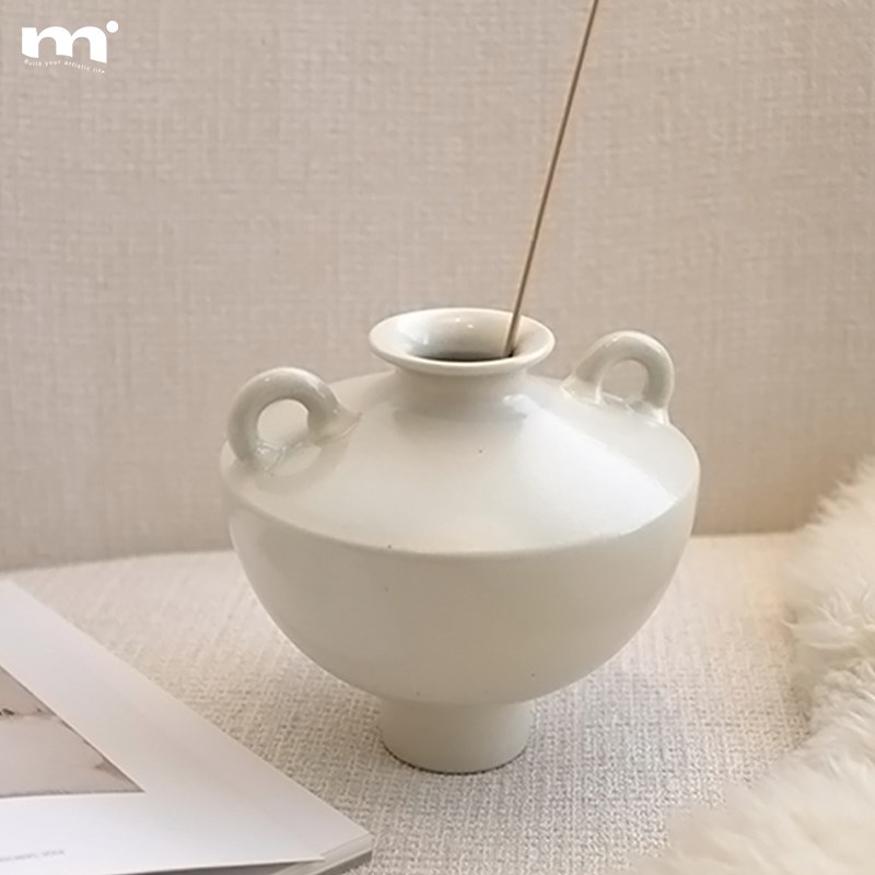 RING VE韩版侘寂风耳陶瓷in奶油花瓶插花器民宿餐厅异形摆件