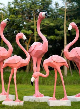 仿真玻璃钢几何火烈鸟雕塑房地产水池水景婚庆道具橱窗装饰大摆件