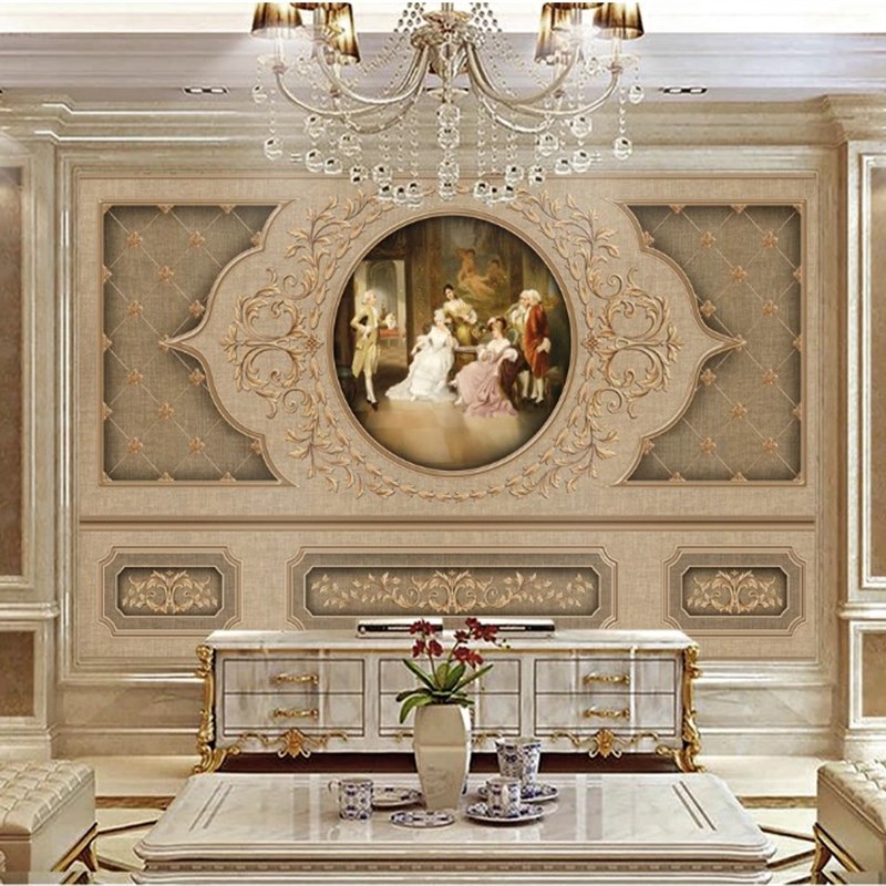 X08欧式电视背景墙护板雕花软包复古艺术豪华客厅沙发电视墙壁