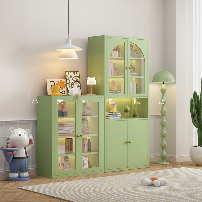法式书柜带玻璃门落地家用客厅防尘置物柜儿童书架柜子展示柜