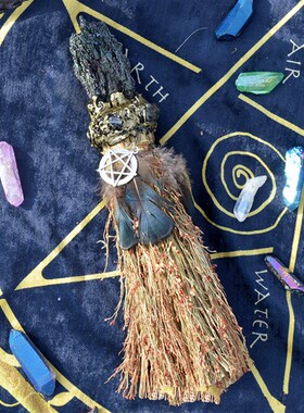 天然水晶柱子月亮羽毛手工大扫把视频魔法漂亮饰
