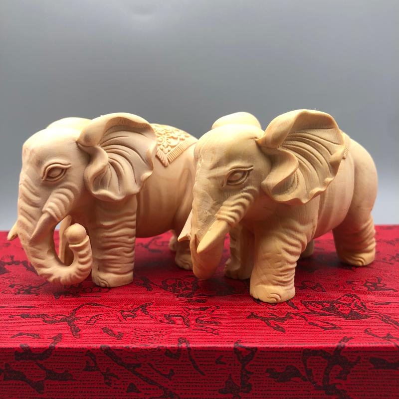 崖柏黄杨木雕招财富贵大象实木手把件家居客厅电视柜装饰摆件礼品