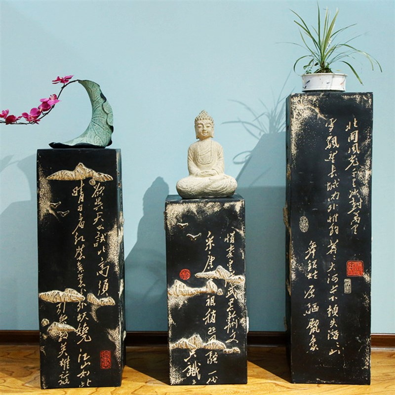 复古落地仿古石柱客厅玄关家居展示柱展厅摆件底座书法柱子装饰品