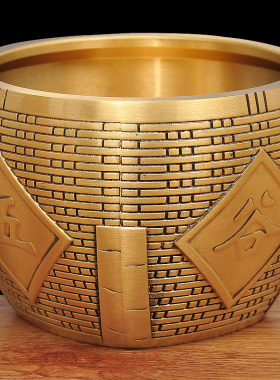 铜五谷丰登缸灌水缸招财摆件家居客厅玄关电视柜装饰品博古架摆设