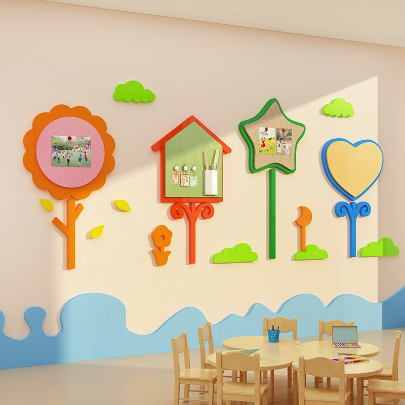 幼儿园楼梯墙面装饰毛毡作品展示境布置材料环创题文化走廊过道