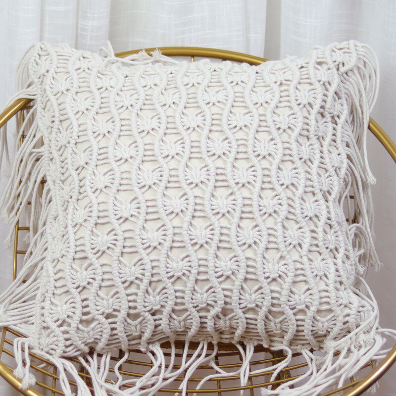 IN波西米亚手工编织沙发客厅抱枕靠垫抱枕正方形针织流苏棉绳