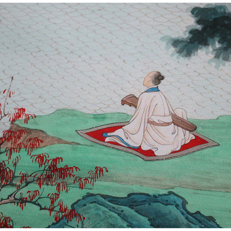 :任重观瀑图新青绿山水画立轴客厅玄关装饰画真迹复制