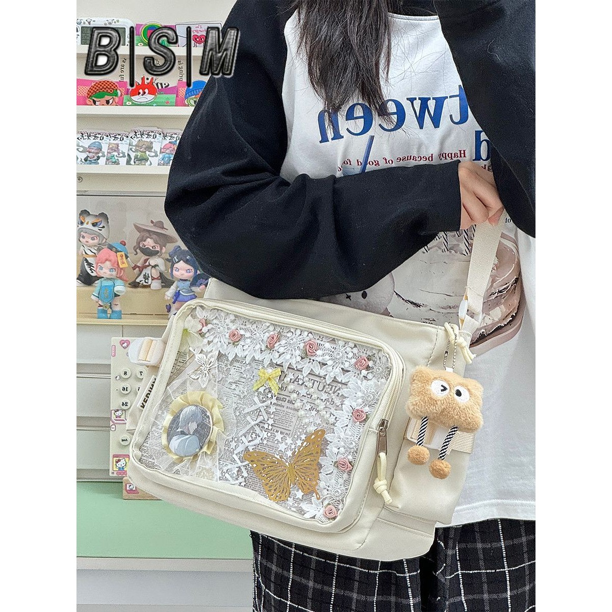 学院风百搭简约大容量邮差包女透明吧唧单肩包斜挎娃包痛包