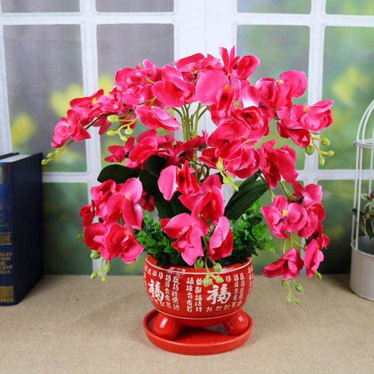 花蝴蝶兰套装家居客厅电视柜假花盆栽婚庆新房装饰花摆件