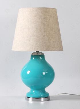 卧室台灯蓝色玻璃台灯床头灯卧室书房客厅欧美式装饰台灯T188
