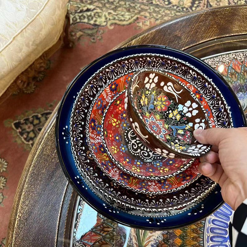 土耳其进口手工12cm陶瓷碗绘画彩色艺术个性装饰瓷器水果沙拉图片