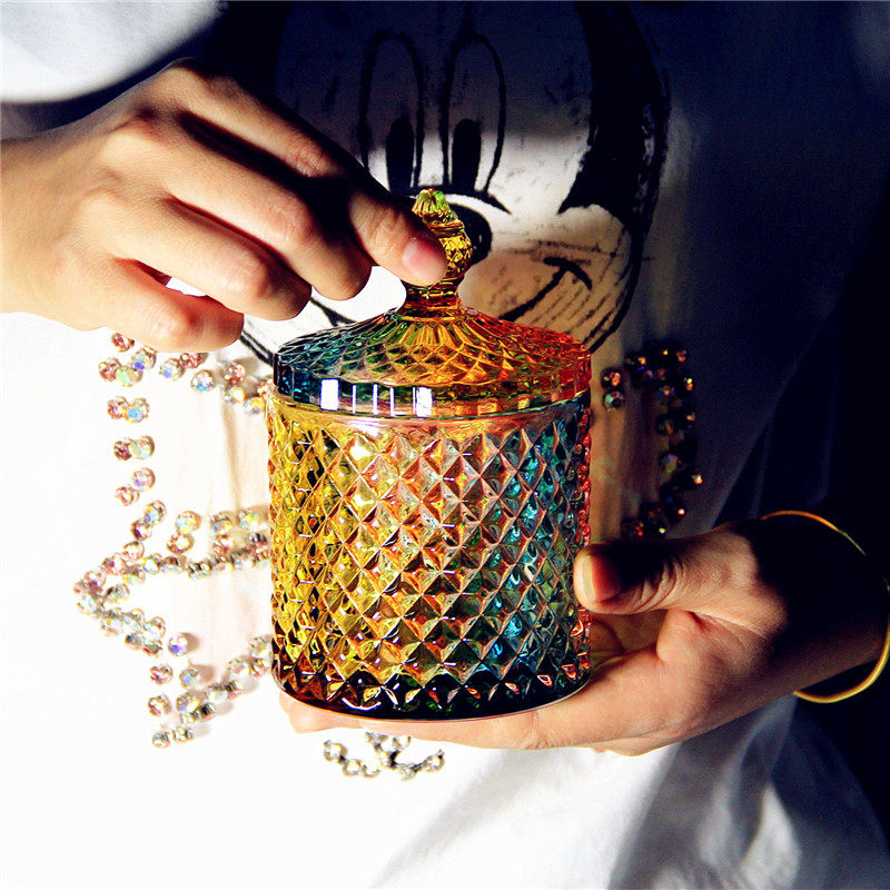 糖缸玻璃水晶带盖烟灰缸彩色玻璃杯糖果罐琉璃果盘糖罐欧式复古,家居饰品,储物罐,淘宝优惠券,粉丝福利购,淘宝优惠卷