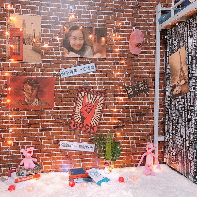 复古壁纸宿舍大学生仿砖墙纸自粘卧室防水米寝室海报纸文艺墙贴