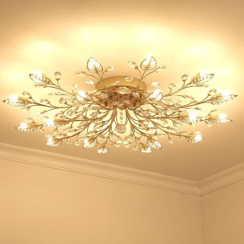 现代简约客厅大气树叶水晶吸顶灯创意个性卧室吸顶灯LED花形顶灯