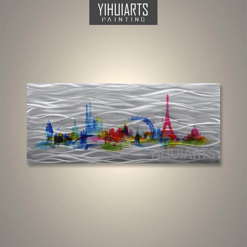 直销纯手绘都市丽景题材金属艺术画餐厅装饰画沙发背景挂画