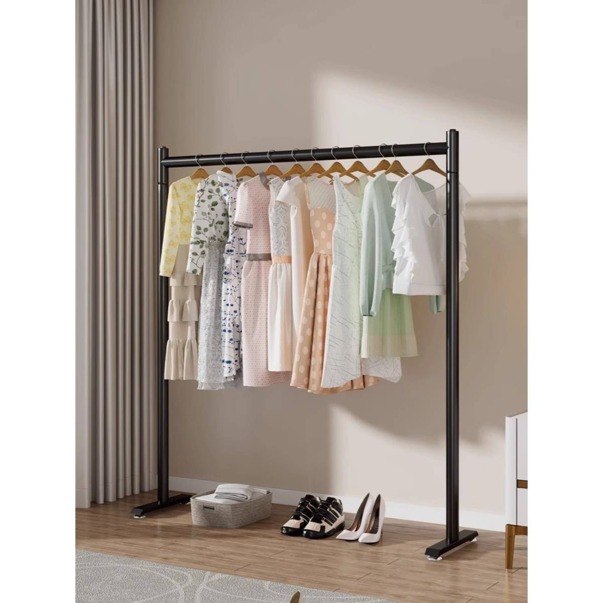 A10L简约挂衣架落地卧室衣服架子学生宿舍阳台晾晒衣架客厅单杆衣