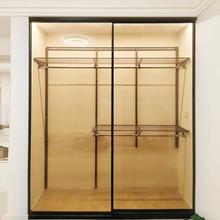 K8金属衣帽间钢化玻璃推拉门衣柜钢制衣柜定制玻璃