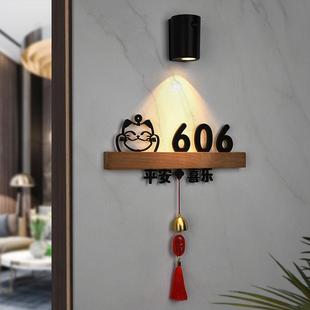 发光门牌制作实木榉木底座房号牌家用亚克力充电感应灯数字号码牌