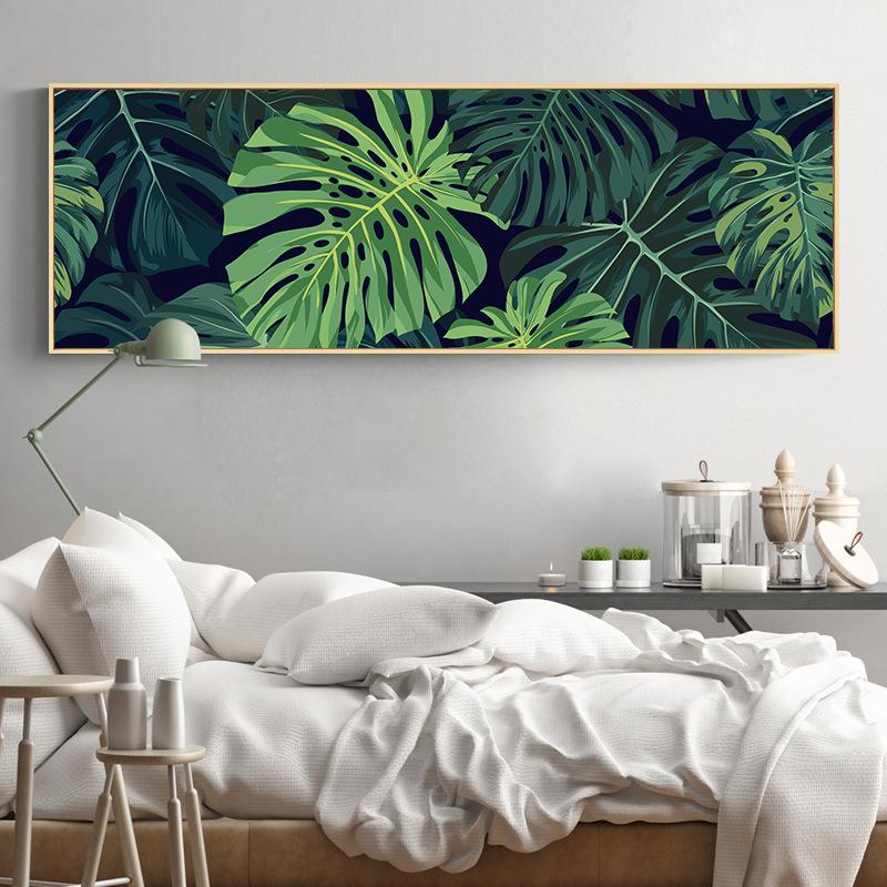轻奢北欧绿植装饰画床头画卧室温馨挂画玄关壁画客厅横版现代简约