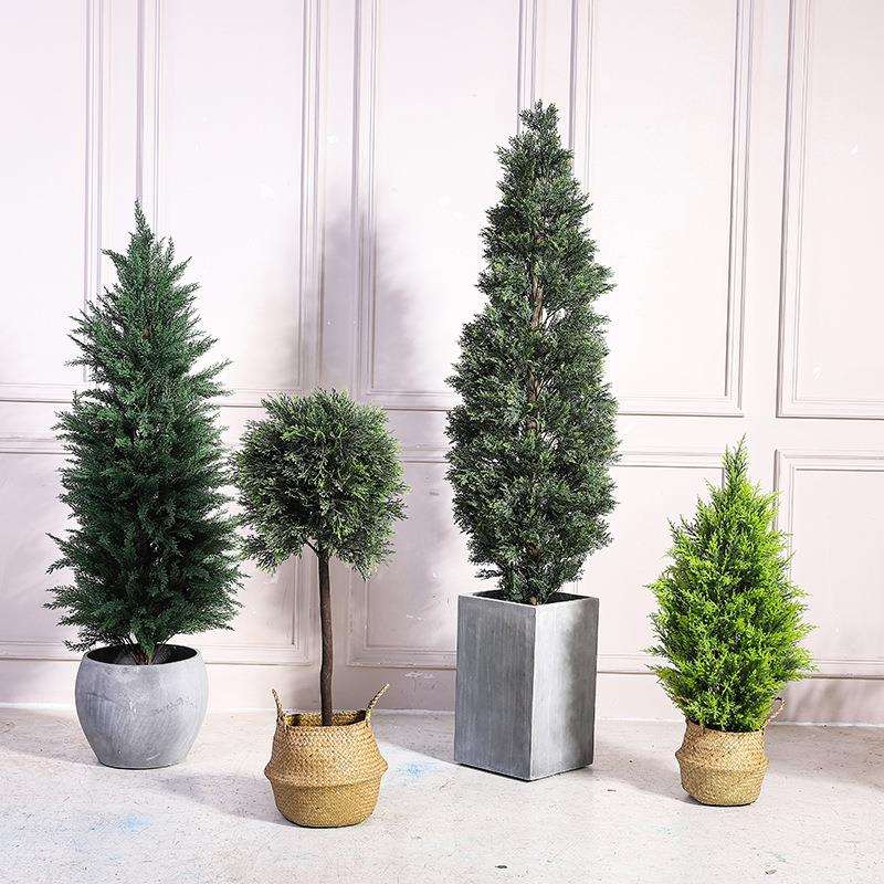 简约风居家装饰植物摆件塑料圣诞树盆景人造仿真松柏雪松绿植盆栽
